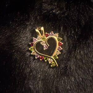 Gold Heart Pendant with Multicolor Gemstones